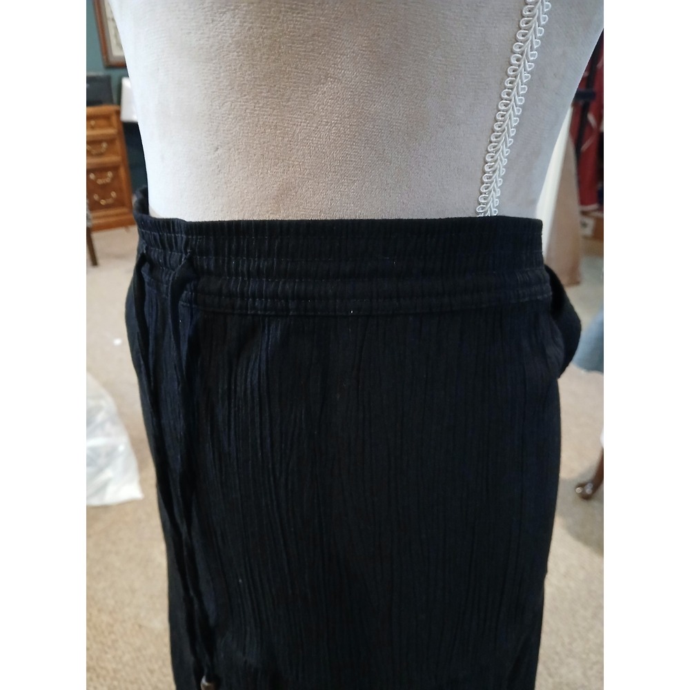 Sag Harbor Womens Large Black Tiered Maxi Skirt Crinkle Drawstring Boho - Read - Picture 3 of 9
